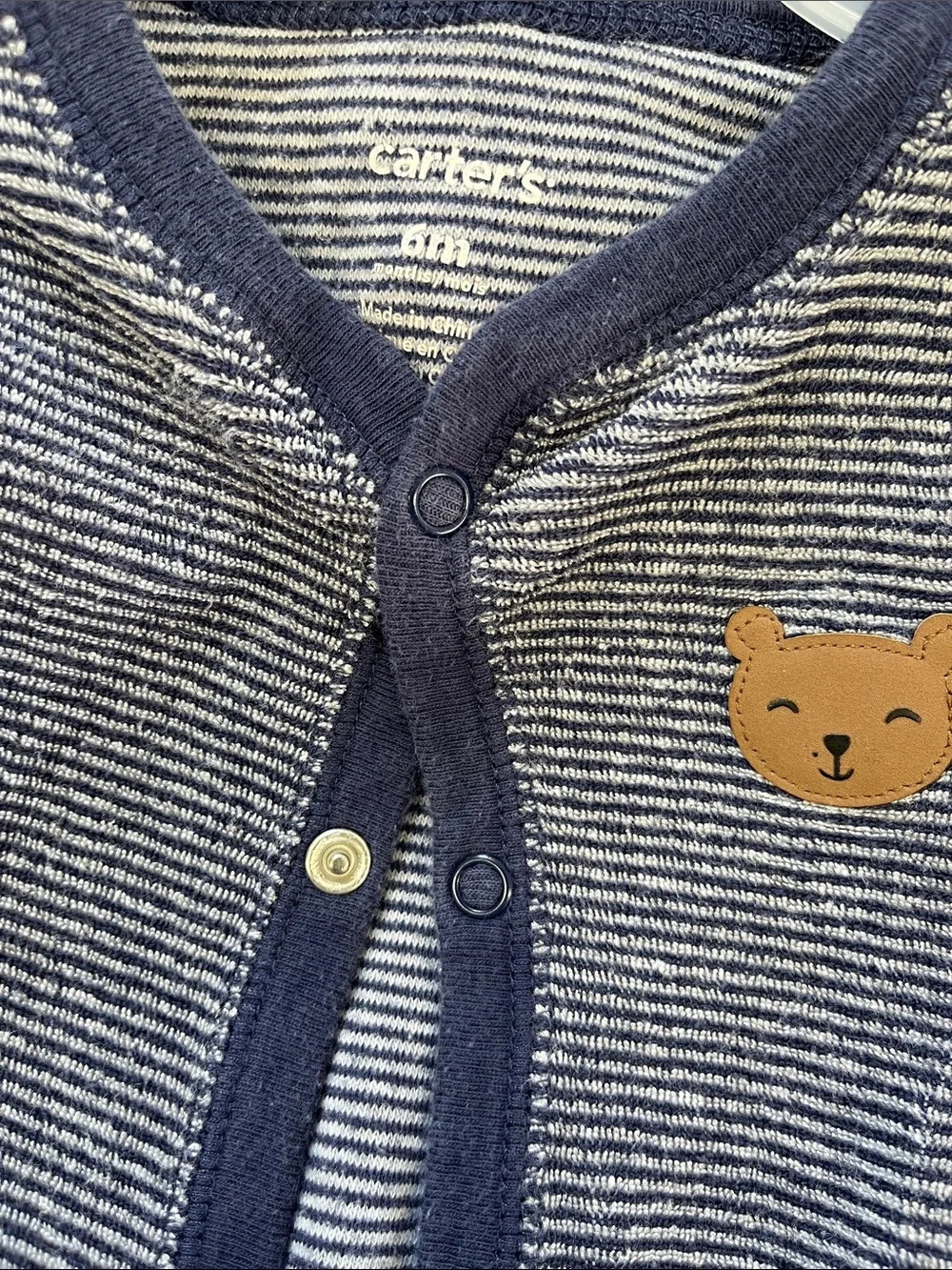 Carter's Navy and White Striped Footed One-Piece with Bear Patch